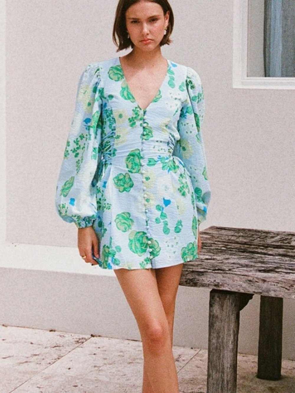 Sabo Skirt Blue and Green Floral Mini Dress